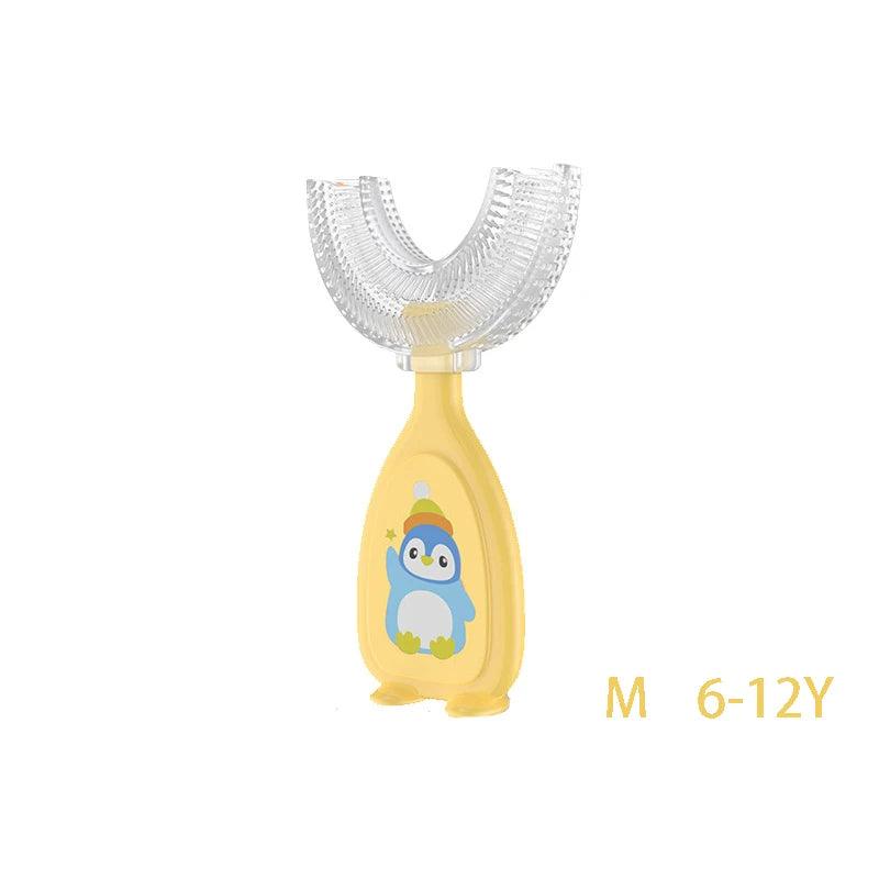 U-shaped toothbrush for children, specifically designed to promote healthy brushing habits with an easy-to-use design