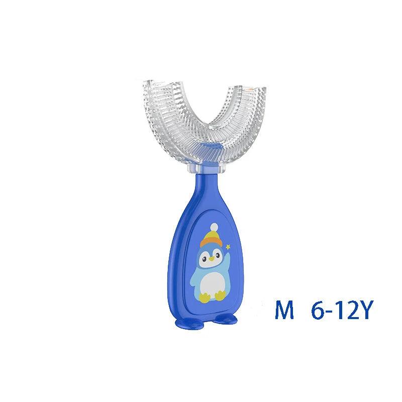 Ergonomic U-shaped toothbrush for kids, lightweight design and soft bristles, making brushing easy and enjoyable for children