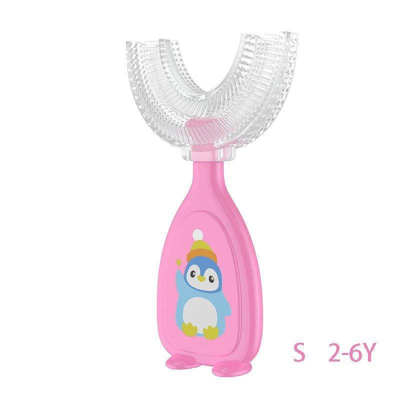 U-shaped toothbrush for kids with a flexible design and soft bristles, perfect for maintaining healthy teeth and gums
