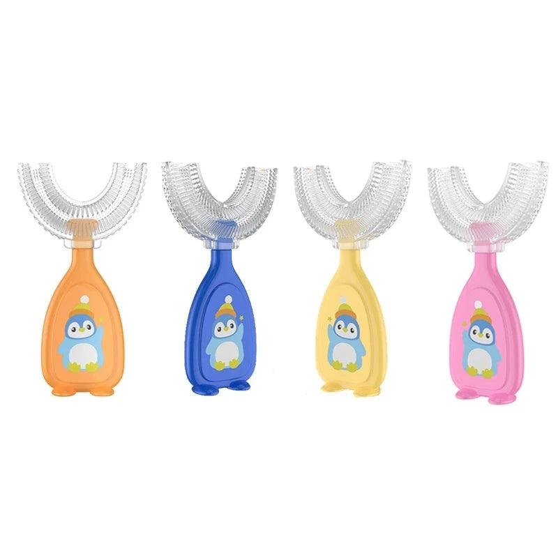 Kids U-shaped silicone toothbrush, playful design with soft bristles for thorough cleaning of teeth and gums