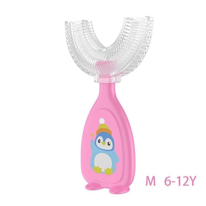 Comfortable U-shaped toothbrush for kids, featuring a non-slip handle and ultra-soft bristles for effective cleaning
